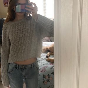 American Eagle Gray Cable-Knit Sweater